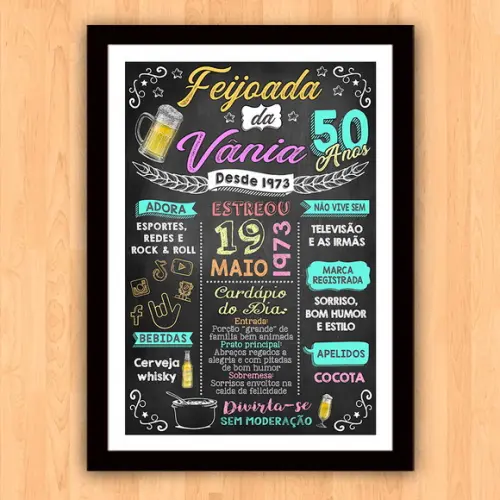 Chalkboard Quadro Poster c/ Moldura Feijoada A3 30x42cm