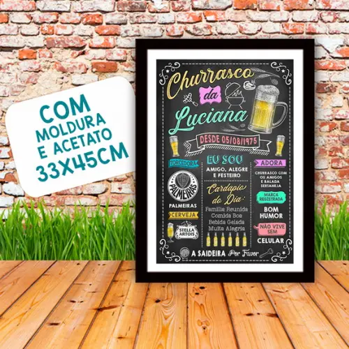 Chalkboard Quadro Poster c/ Moldura Churrasco A3 30x42cm