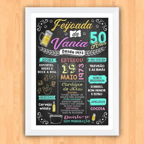 Chalkboard Quadro Poster c/ Moldura Feijoada A3 30x42cm