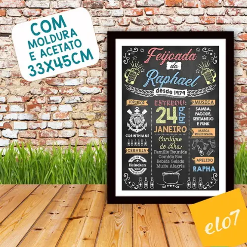 Chalkboard Quadro Poster C/ Moldura Feijoada A3 30x42cm