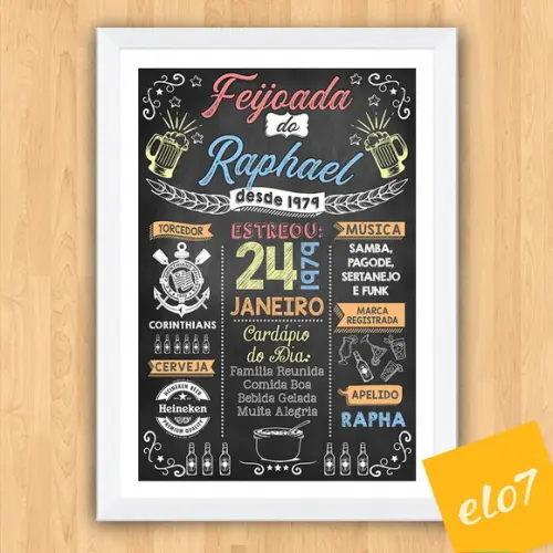 Chalkboard Quadro Poster C/ Moldura Feijoada A3 30x42cm