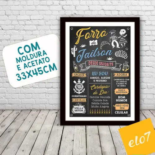 Chalkboard Quadro Poster C/ Moldura Forró A3 30x42cm