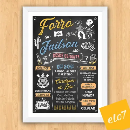 Chalkboard Quadro Poster C/ Moldura Forró A3 30x42cm