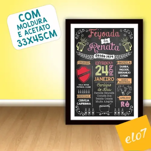 Chalkboard Quadro Poster C/ Moldura Feijoada A3 30x42cm