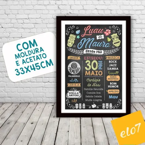 Chalkboard Quadro Poster C/ Moldura Luau A3 30x42cm