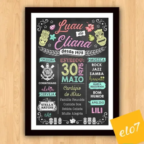 Chalkboard Quadro Poster C/ Moldura Luau A3 30x42cm