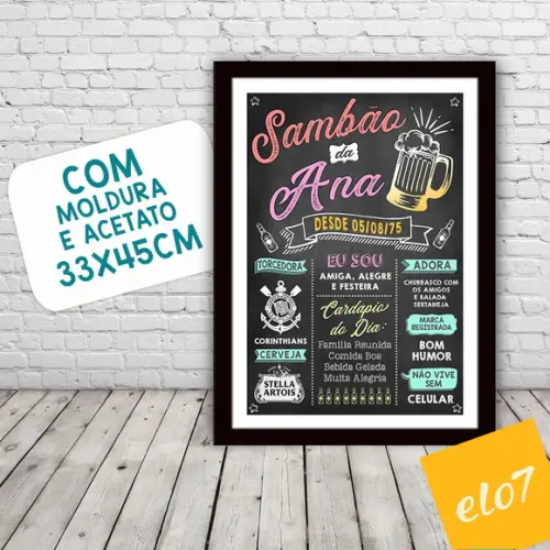 Chalkboard Quadro Poster C/ Moldura Sambão A3 30x42cm