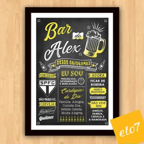 Chalkboard Quadro Poster Com Moldura Bar Do Alex A3 30x42cm