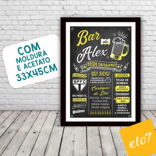 Chalkboard Quadro Poster Com Moldura Bar Do Alex A3 30x42cm
