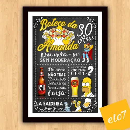 Chalkboard Quadro Poster com Moldura Boteco A3 30x42cm