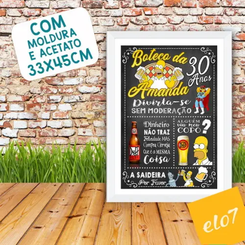 Chalkboard Quadro Poster com Moldura Boteco A3 30x42cm