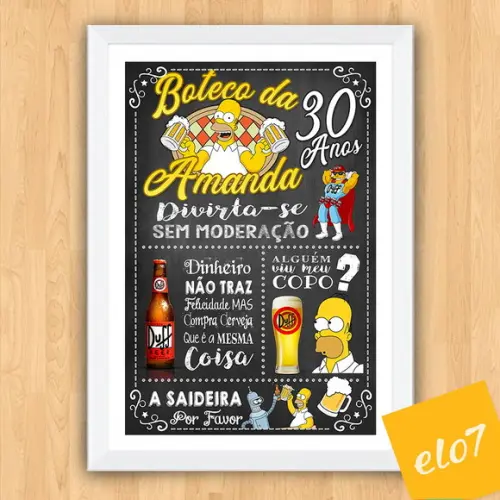 Chalkboard Quadro Poster com Moldura Boteco A3 30x42cm