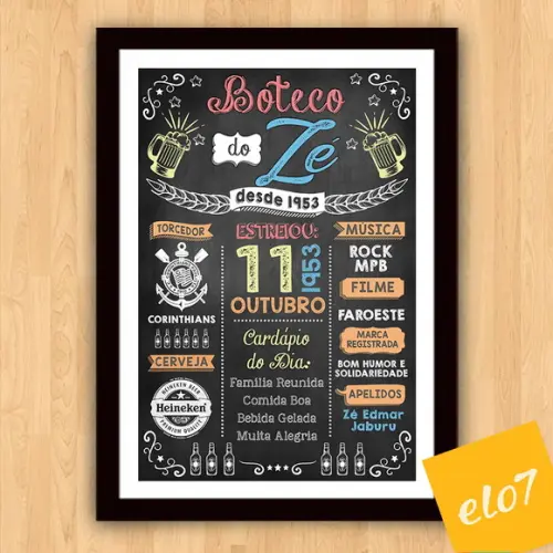 Chalkboard Quadro Poster Com Moldura Boteco A3 30x42cm