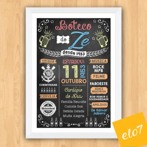 Chalkboard Quadro Poster Com Moldura Boteco A3 30x42cm