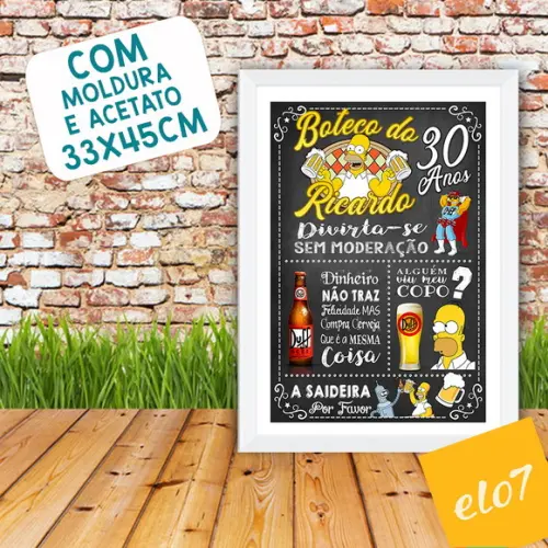 Chalkboard Quadro Poster com Moldura Boteco A3 30x42cm