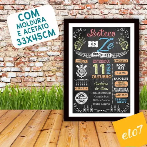 Chalkboard Quadro Poster Com Moldura Boteco A3 30x42cm
