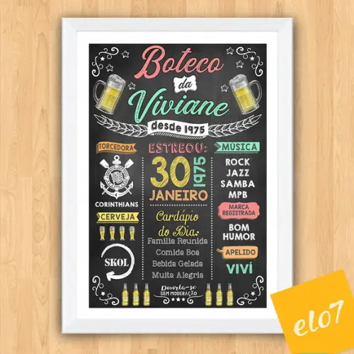 Chalkboard Quadro Poster Com Moldura Boteco A3 30x42cm