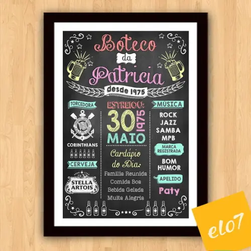 Chalkboard Quadro Poster Com Moldura Boteco A3 30x42cm