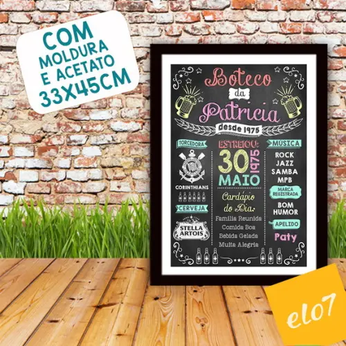 Chalkboard Quadro Poster Com Moldura Boteco A3 30x42cm