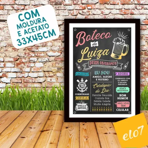 Chalkboard Quadro Poster Com Moldura Boteco A3 30x42cm