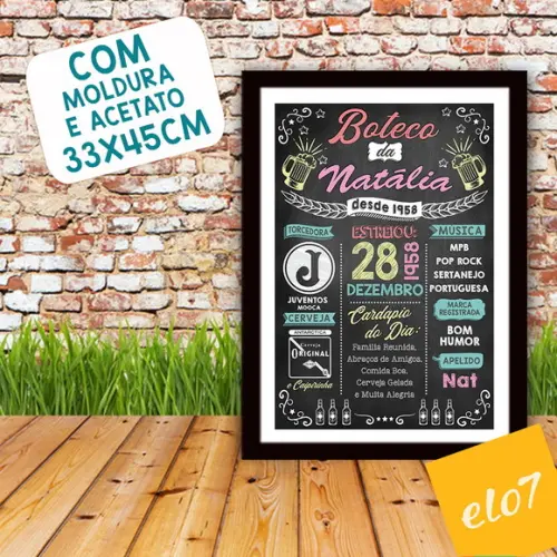 Chalkboard Quadro Poster Com Moldura Boteco A3 30x42cm