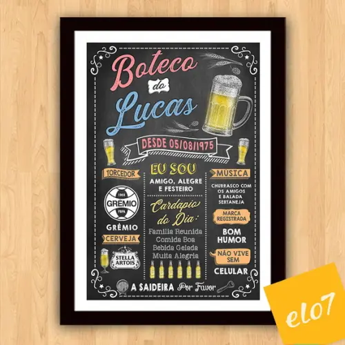 Chalkboard Quadro Poster Com Moldura Boteco A3 30x42cm