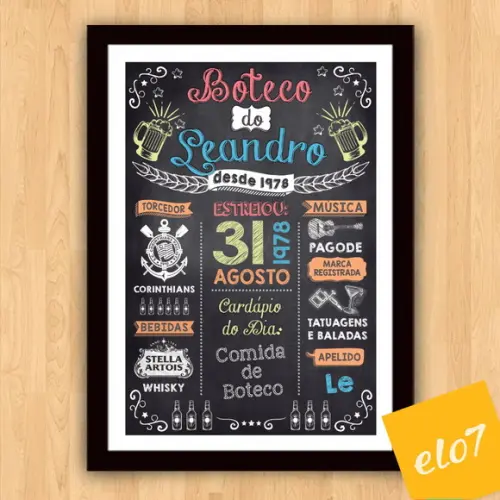 Chalkboard Quadro Poster Com Moldura Boteco A3 30x42cm