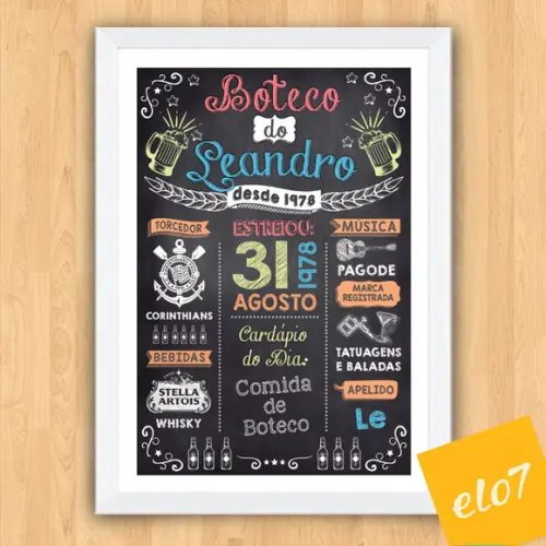 Chalkboard Quadro Poster Com Moldura Boteco A3 30x42cm