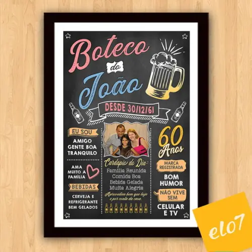 Chalkboard Quadro Poster Com Moldura Boteco A3 30x42cm