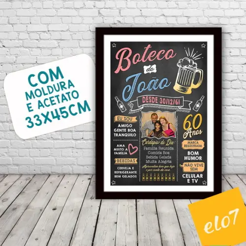 Chalkboard Quadro Poster Com Moldura Boteco A3 30x42cm