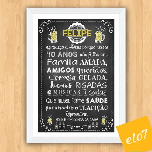 Chalkboard Quadro Poster Com Moldura Boteco A3 30x42cm