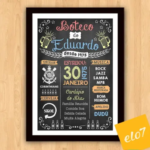 Chalkboard Quadro Poster Com Moldura Boteco A3 30x42cm
