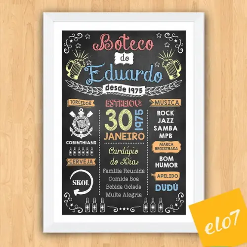 Chalkboard Quadro Poster Com Moldura Boteco A3 30x42cm