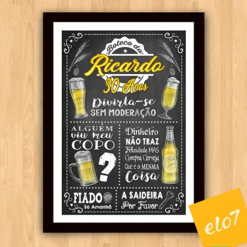 Chalkboard Quadro Poster Com Moldura Boteco A3 30x42cm