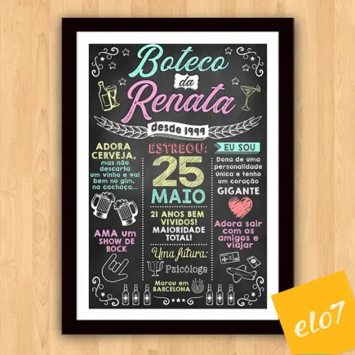Chalkboard Quadro Poster Com Moldura Boteco A3 30x42cm
