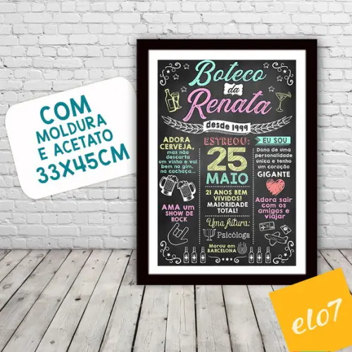 Chalkboard Quadro Poster Com Moldura Boteco A3 30x42cm