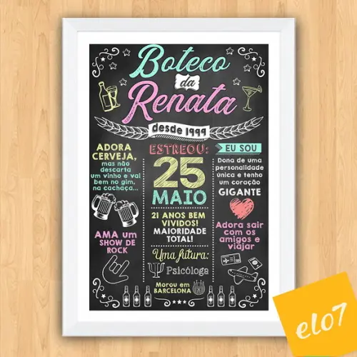 Chalkboard Quadro Poster Com Moldura Boteco A3 30x42cm