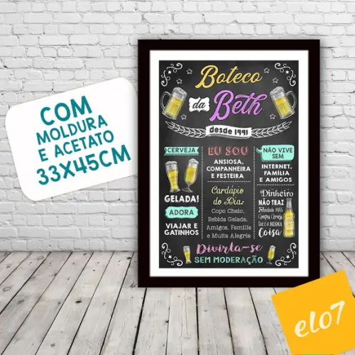 Chalkboard Quadro Poster Com Moldura Boteco A3 30x42cm
