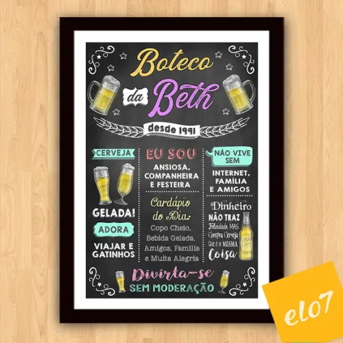 Chalkboard Quadro Poster Com Moldura Boteco A3 30x42cm
