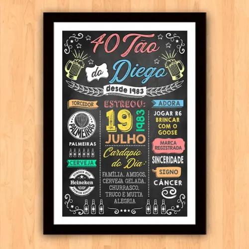 Chalkboard Quadro Poster Quarentão do Diego A3 30x42cm