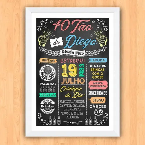 Chalkboard Quadro Poster Quarentão do Diego A3 30x42cm