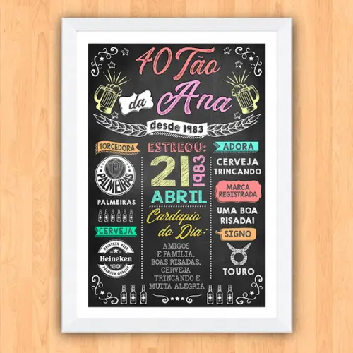 Chalkboard Quadro Poster Quarentão da Ana A3 30x42cm