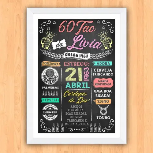 Chalkboard Quadro Poster Sessentão da Livia A3 30x42cm