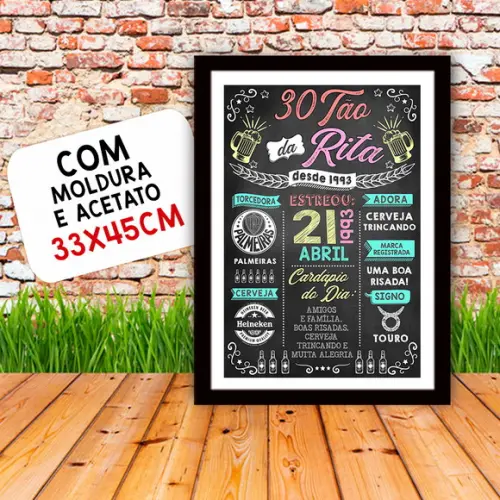 Chalkboard Quadro Poster Trintão da Rita A3 30x42cm