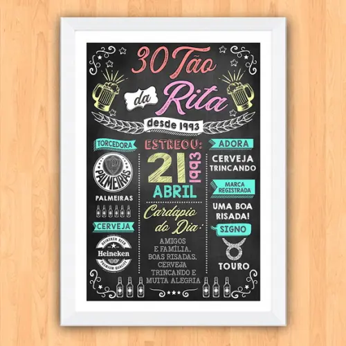 Chalkboard Quadro Poster Trintão da Rita A3 30x42cm