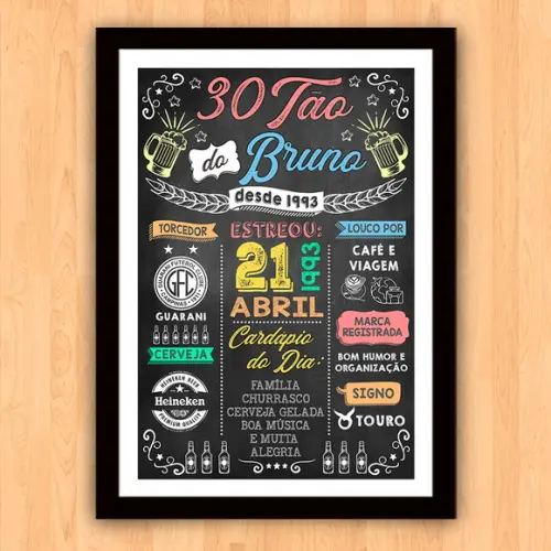 Chalkboard Quadro Poster Trintão do Bruno A3 30x42cm