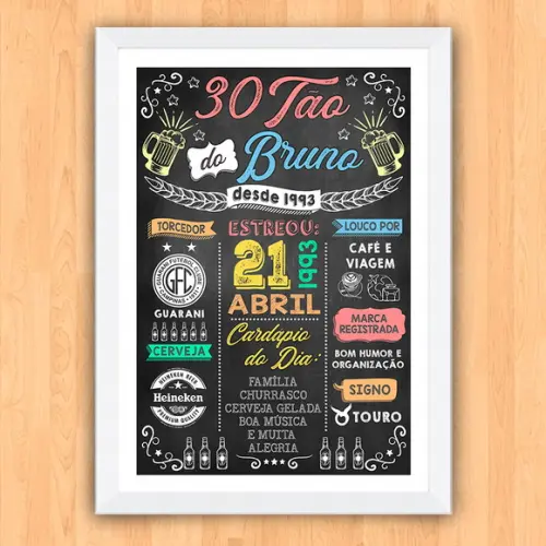 Chalkboard Quadro Poster Trintão do Bruno A3 30x42cm