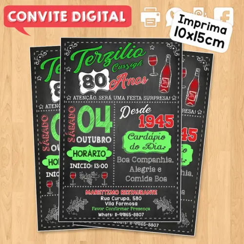 Convite Digital Aniversário 80 Anos Vinho