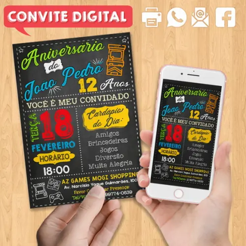 Convite Digital Aniversário Arcade Jogos Vídeo Game