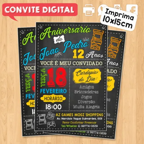 Convite Digital Aniversário Arcade Jogos Vídeo Game